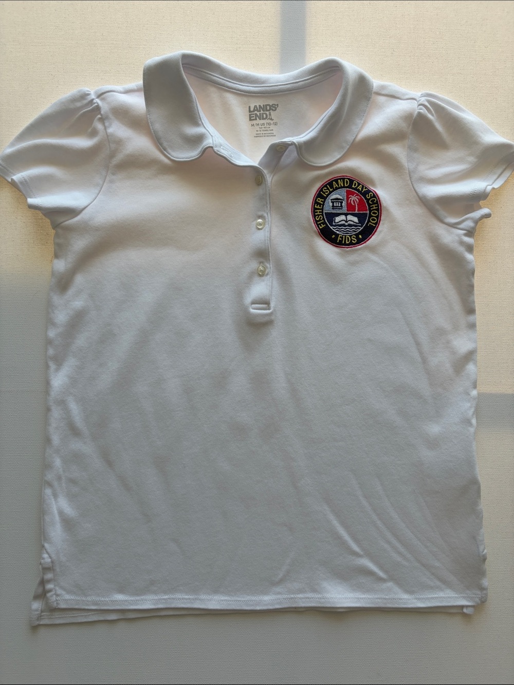 Lands' End White Girls Polo with Fisher Island Day School Patch